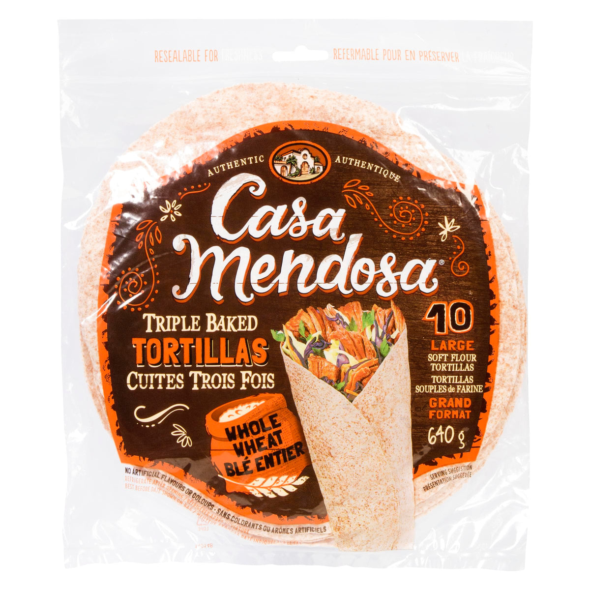 MIA FOOD SERVICE CASA MENDOSA TORTILLAS WHL WHEAT 640GR CASA MENDOSA TORTILLAS WHL WHEAT 640GR