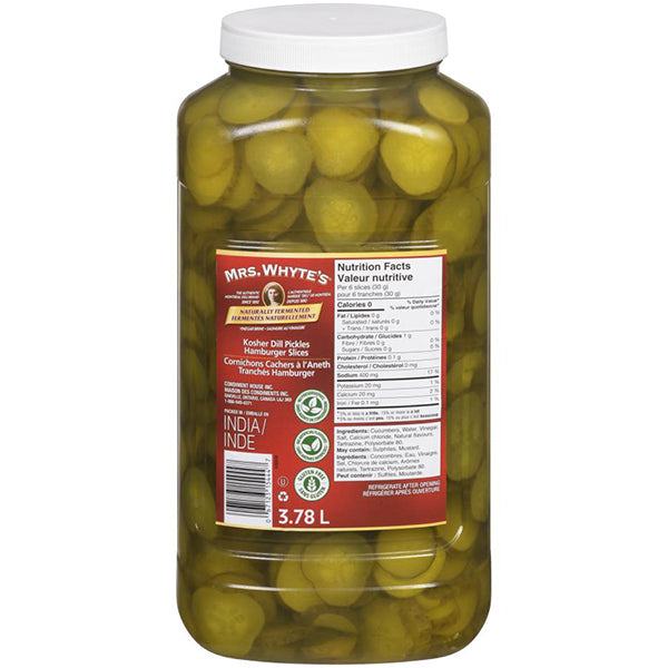 MRS WHYTE PICKLES KOSHER DILL HAMBURGER SLICE 3.78LT