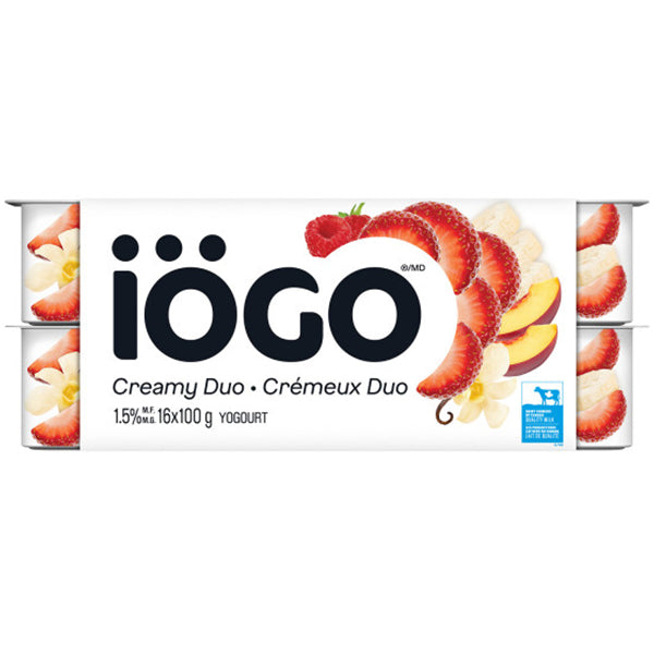 IOGO STRAWBERRY VANILLA, RASPBERRY, BANANA & PEACH YOGURT 16x100GR