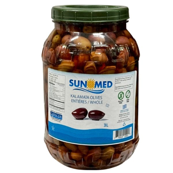 Mia Food Service SUNMED KALAMATA OLIVES WHOLE EXTRA LARGE 3LT SUNMED KALAMATA OLIVES WHOLE EXTRA LARGE 3LT