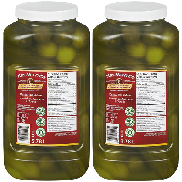 MRS WHYTES WHOLE KOSHER DILL PICKLES 2x3.78LT