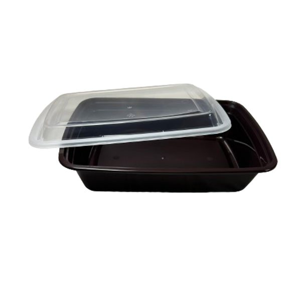E2E 28oz MED RECTANGULAR CONTAINER BROWN BASE CLEAR LID 150EA