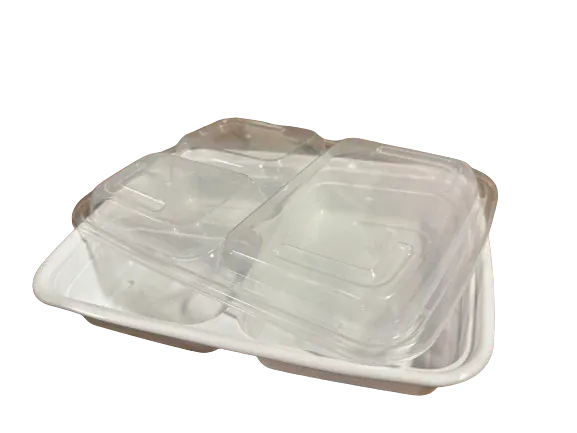 MIA Food Service 33OZ 3 COMPARTMENT RECTANGULAR WHITE BASE CLEAR LIDS COMBO 150EA 33OZ 3 COMPARTMENT RECTANGULAR WHITE BASE CLEAR LIDS COMBO 150EA