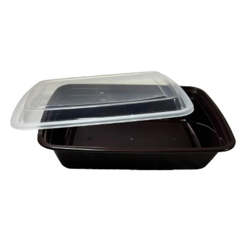38OZ 8X6 DEEP RECTANGULAR FOOD CONTAINERS WHITE BASE CLEAR LIDS 150EA