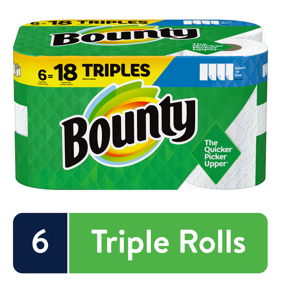 BOUNTY PAPER TOWEL ROLLS TRIPLE 6=18 6EA