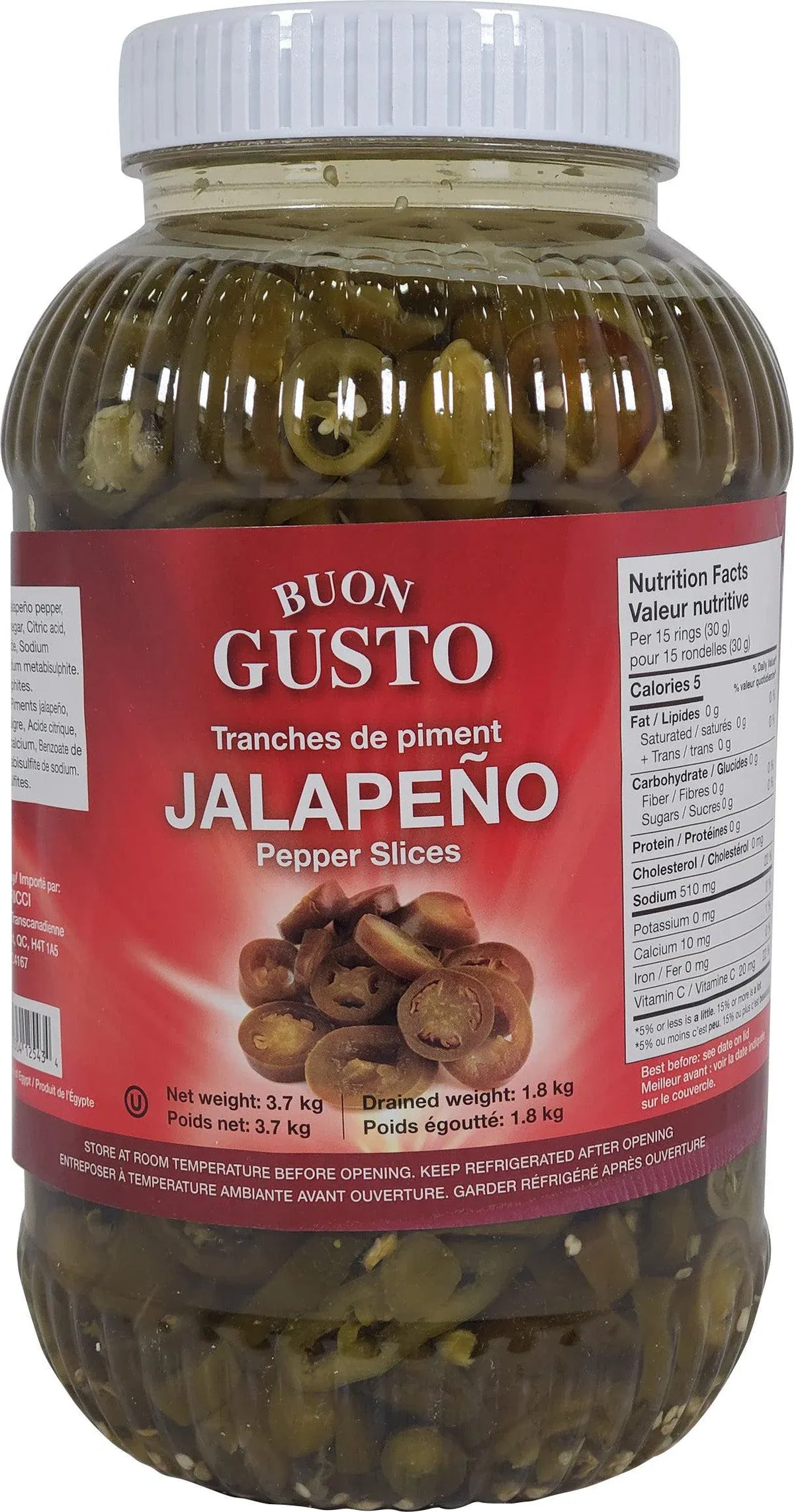 MIA Food Service BUON GUSTO SLICED JALAPENOS 4L BUON GUSTO SLICED JALAPENOS 4L