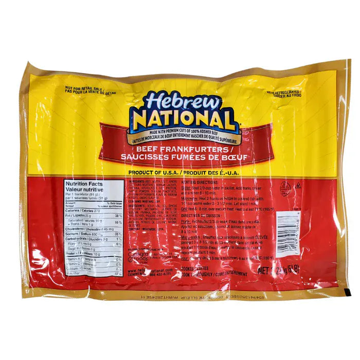 MIA Food Service CLR HEBREW NATIONAL FAMOUS ALL BEEF DOGS 4X5LB CLR HEBREW NATIONAL FAMOUS ALL BEEF DOGS 4X5LB