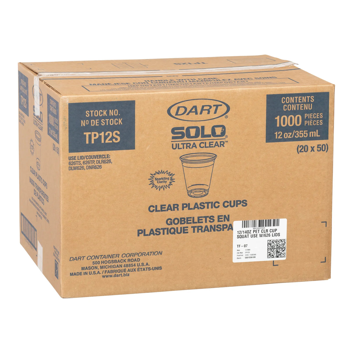 DART 12OZ CLEAR CUPS 20X50EA