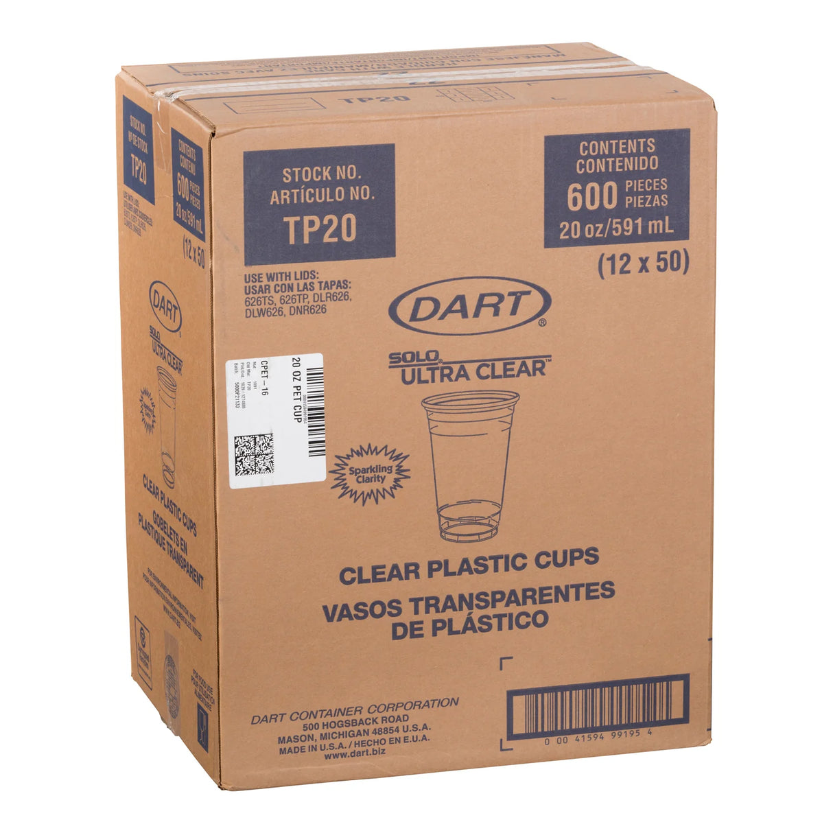 DART 20OZ CLEAR CUPS 12X50EA