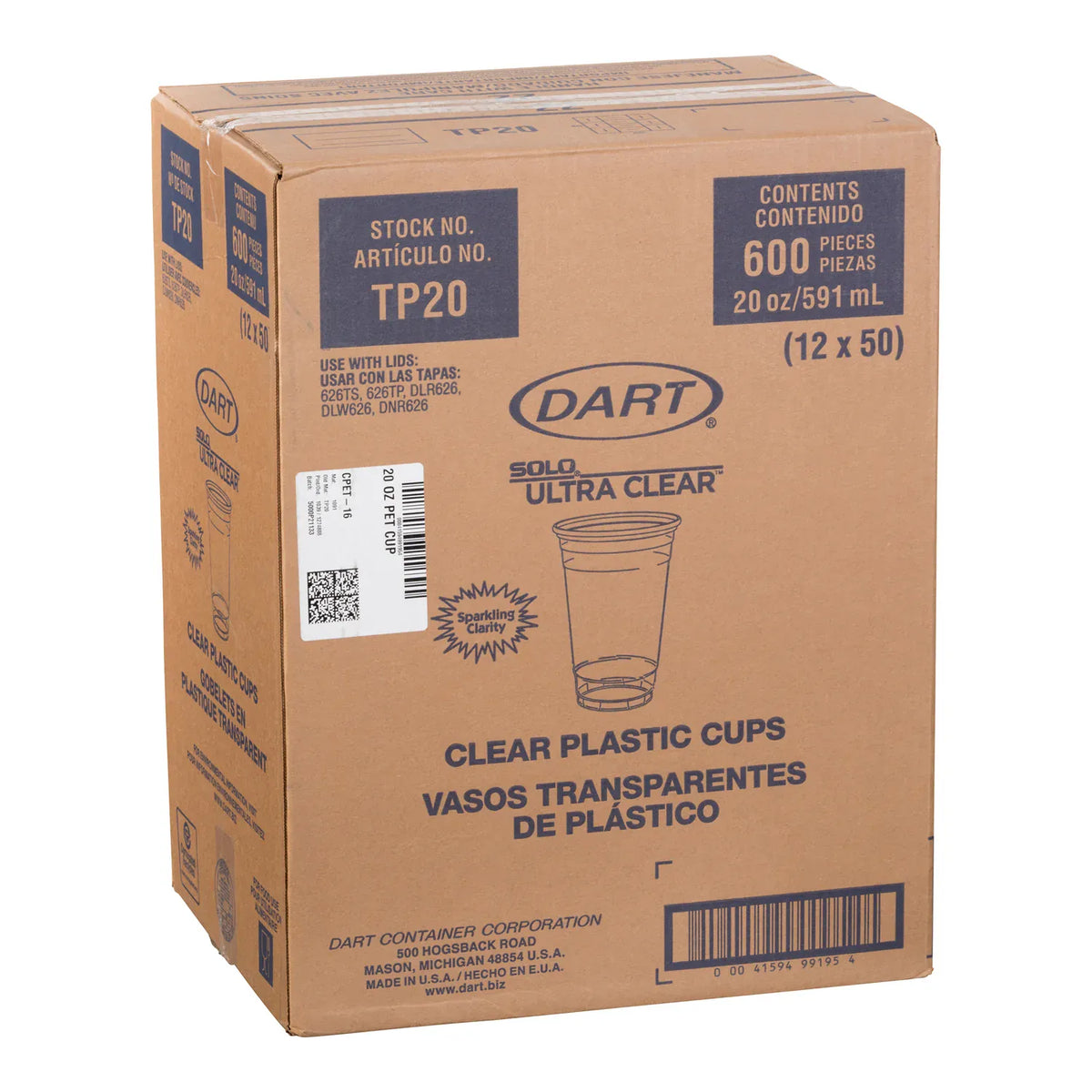 MIA Food Service DART 20OZ CLEAR CUPS 12X50EA DART 20OZ CLEAR CUPS 12X50EA