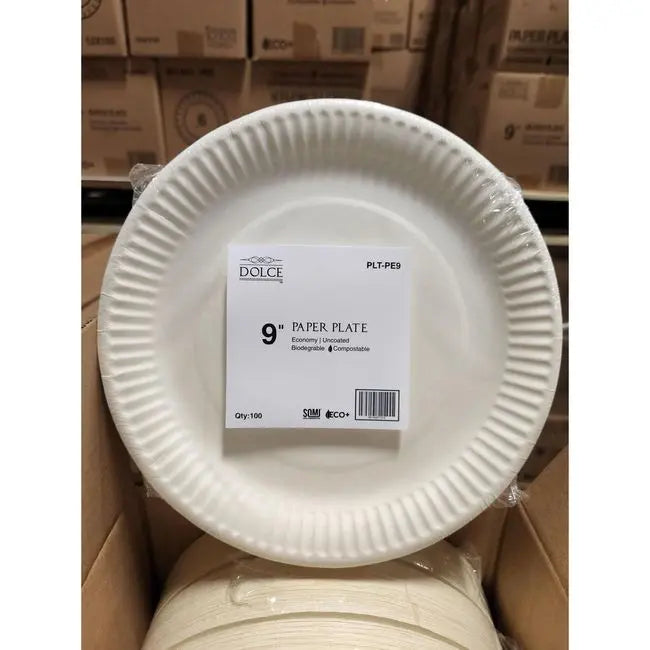 DOLCE 9" COMPOSTABLE PLATES UNCOATED 12X100EA