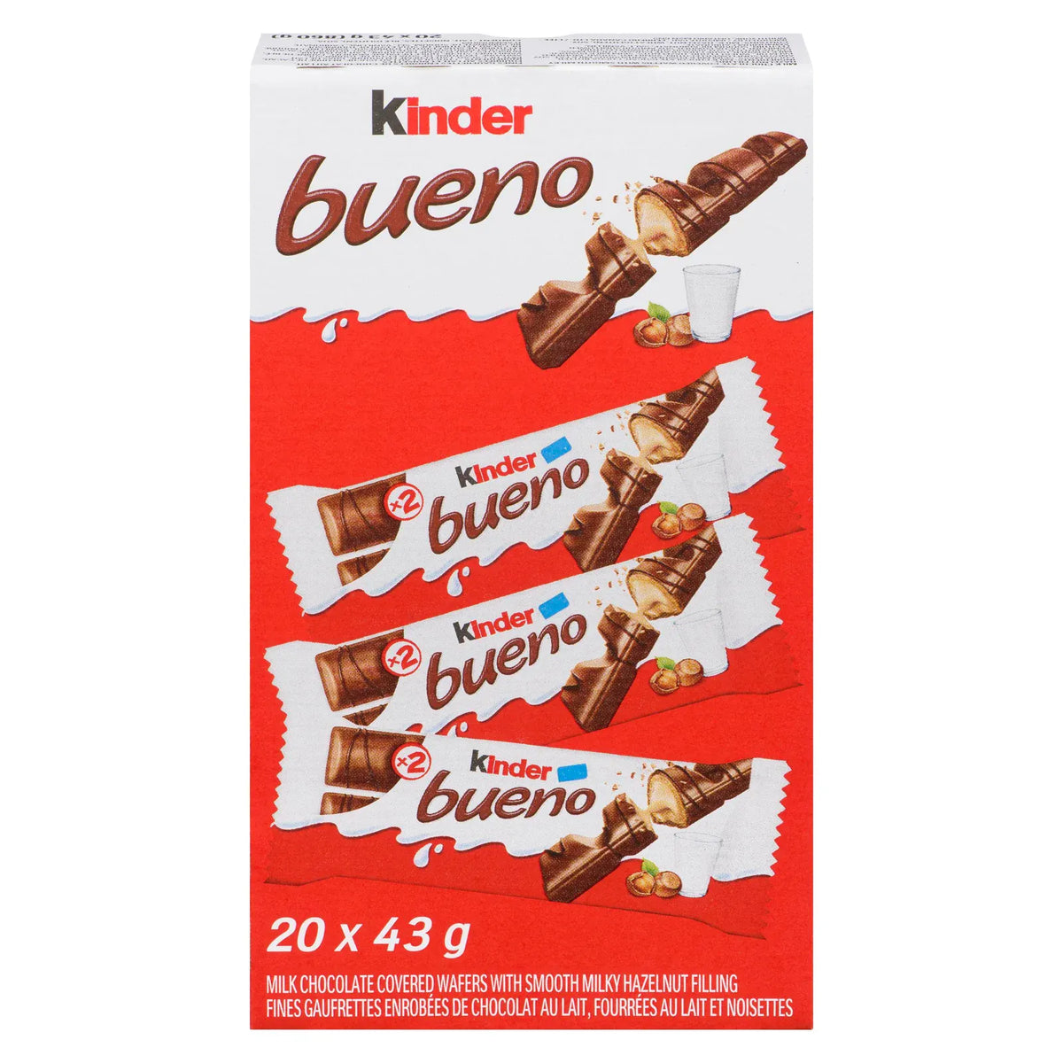 KINDER BUENO MILK REGULAR CHOCOLATE BARS 20X43GR