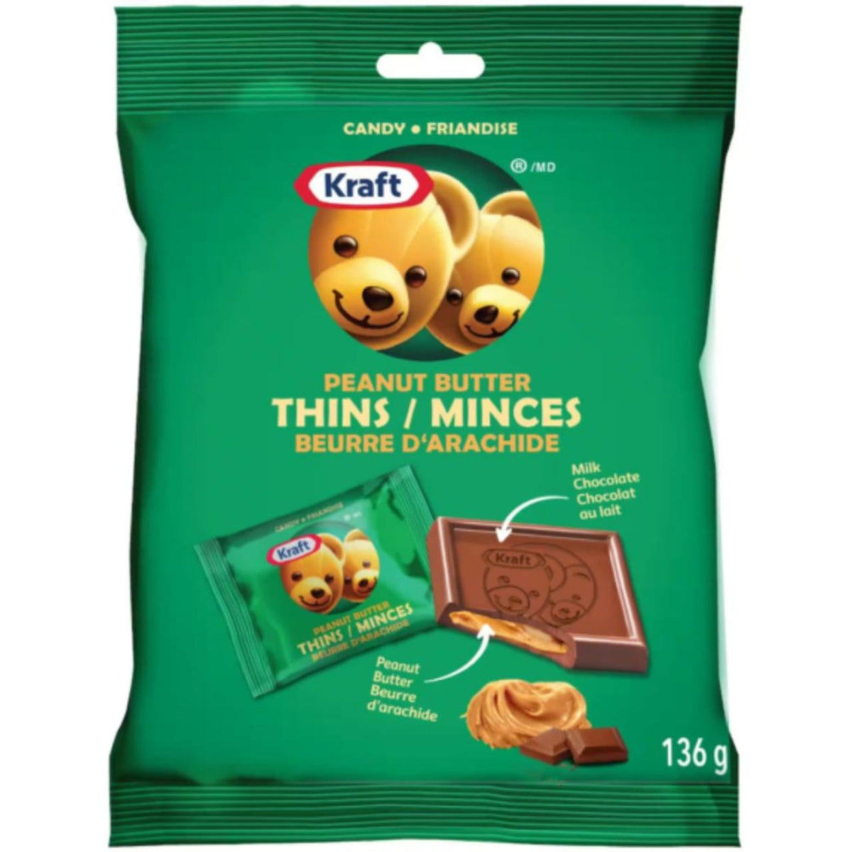 MIA Food Service KRAFT MILK CHOCOLATE PEANUT BUTTER THINS 12X136GR KRAFT MILK CHOCOLATE PEANUT BUTTER THINS 12X136GR