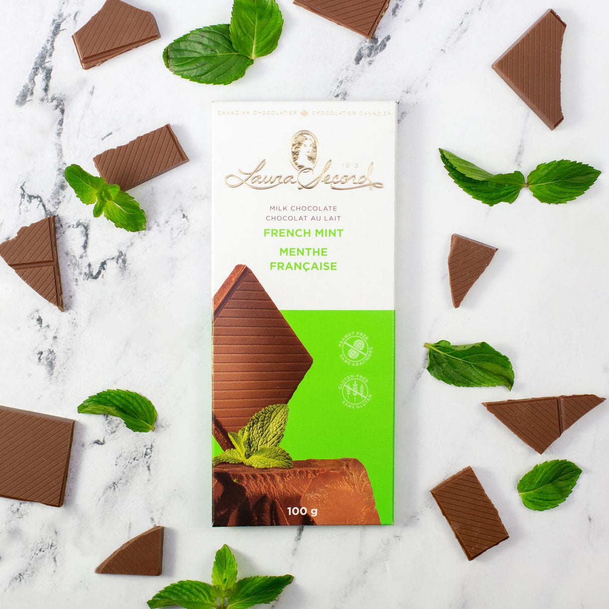 LAURA SECORD FRENCH MINT CHOCOLATE BARS 12X100GR