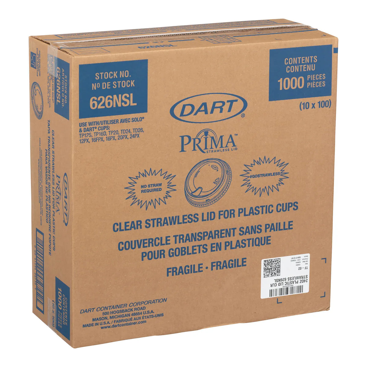 MIA Food Service DART PRIMA CLEAR STRAWLESS LIDS 10X100EA DART PRIMA CLEAR STRAWLESS LIDS 10X100EA