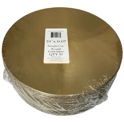 MIA Food Service ROYAL 10" ROUND GOLD/SILVER LAMINATED CAKE BOARDS 50EA ROYAL 10" ROUND GOLD/SILVER LAMINATED CAKE BOARDS 50EA