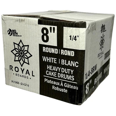 ROYAL 8" ROUND WHITE WRAPPED 1/4" CAKE BOARDS 2X12EA