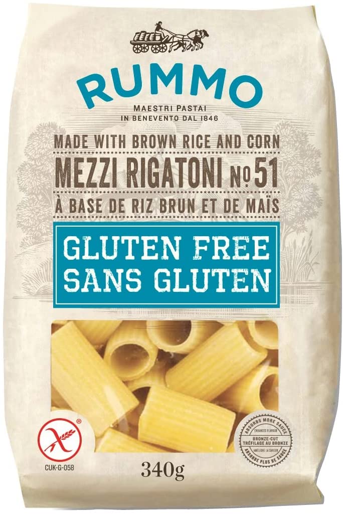 MIA Food Service RUMMO GLUTEN FREE MEZZI RIGATONI #51 PASTA 12X340GR RUMMO GLUTEN FREE MEZZI RIGATONI #51 PASTA 12X340GR