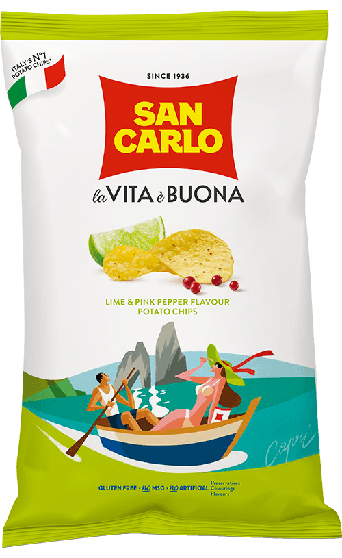 MIA Food Service SAN CARLO CHIPS LIME & PEPPER 20X50GR SAN CARLO CHIPS LIME & PEPPER 20X50GR
