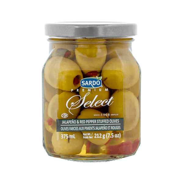 SARDO OLIVES STUFFED WITH JALAPENO & RED PEPPERS 375ML