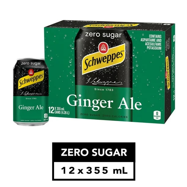 SCHWEPPES GINGERALE ZERO SUGAR CANS 12X355ML
