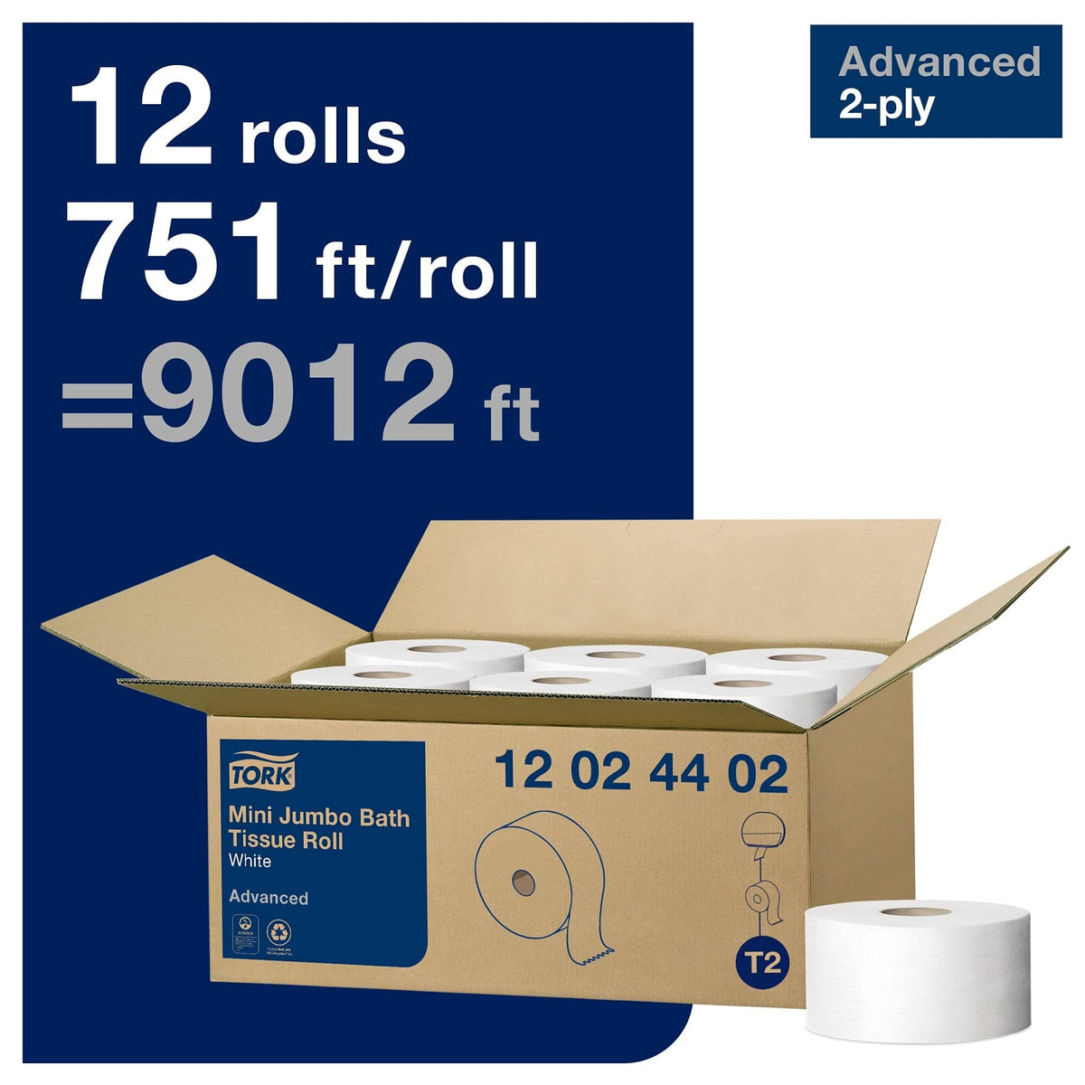 MIA Food Service TORK 2PLY MINI JRT TOILET PAPER 12X751FT TORK 2PLY MINI JRT TOILET PAPER 12X751FT