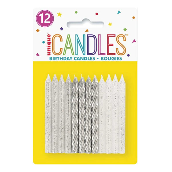 UNIQUE GLITTER & SILVER SPIRAL CANDLES 12EA