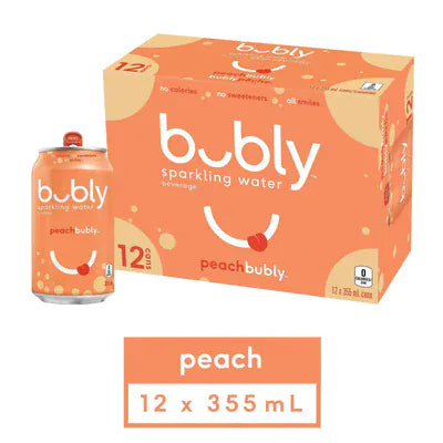 Mia Food Service BUBLY PEACH SPARKLING WATER CANS 12X355ML BUBLY PEACH SPARKLING WATER CANS 12X355ML