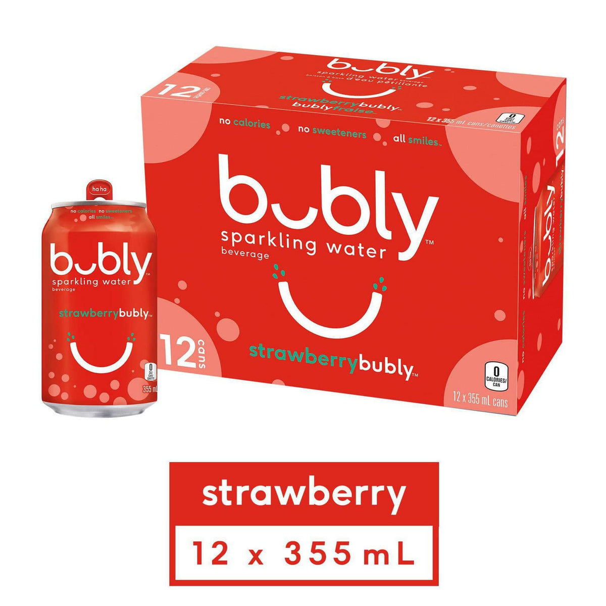 Mia Food Service BUBLY STRAWBERRY SPARKLING WATER CANS 12X355ML BUBLY STRAWBERRY SPARKLING WATER CANS 12X355ML