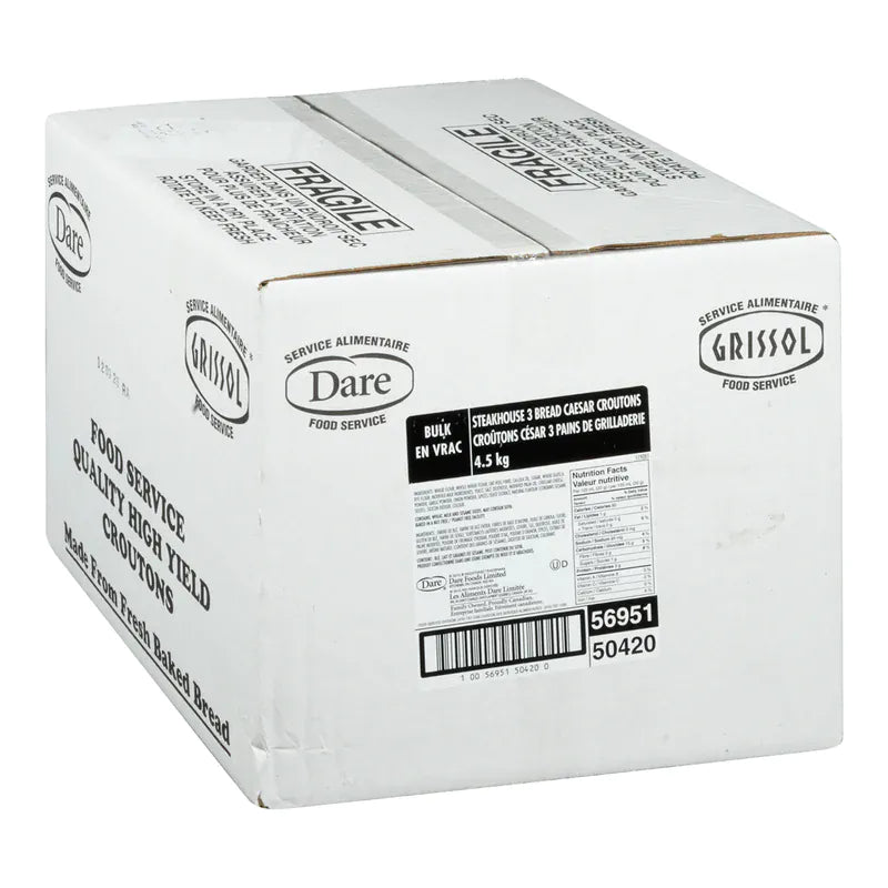 MIA Food Service DARE STEAKHOUSE THREE BREAD CAESAR CROUTONS 4.54KG DARE STEAKHOUSE THREE BREAD CAESAR CROUTONS 4.54KG