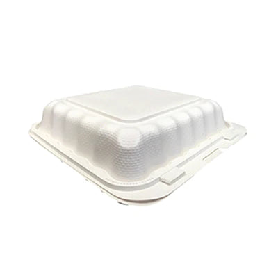 ECOPAX 8X8X3 IVORY 1 COMPARTMENT HINGED PEBBLE CONTAINERS 150EA