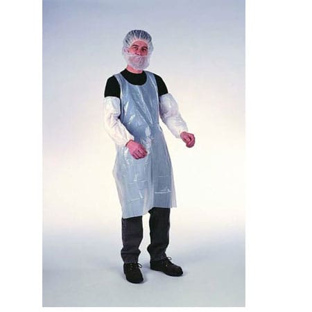 MIA Food Service SAFETY ZONE WHITE PLASTIC APRONS 2MIL 28X46 100EA SAFETY ZONE WHITE PLASTIC APRONS 2MIL 28X46 100EA