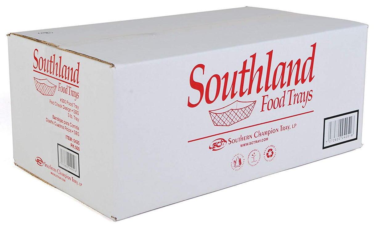 SOUTHLAND 3LB RED CHECKERED BIO FOOD TRAYS 2X250EA