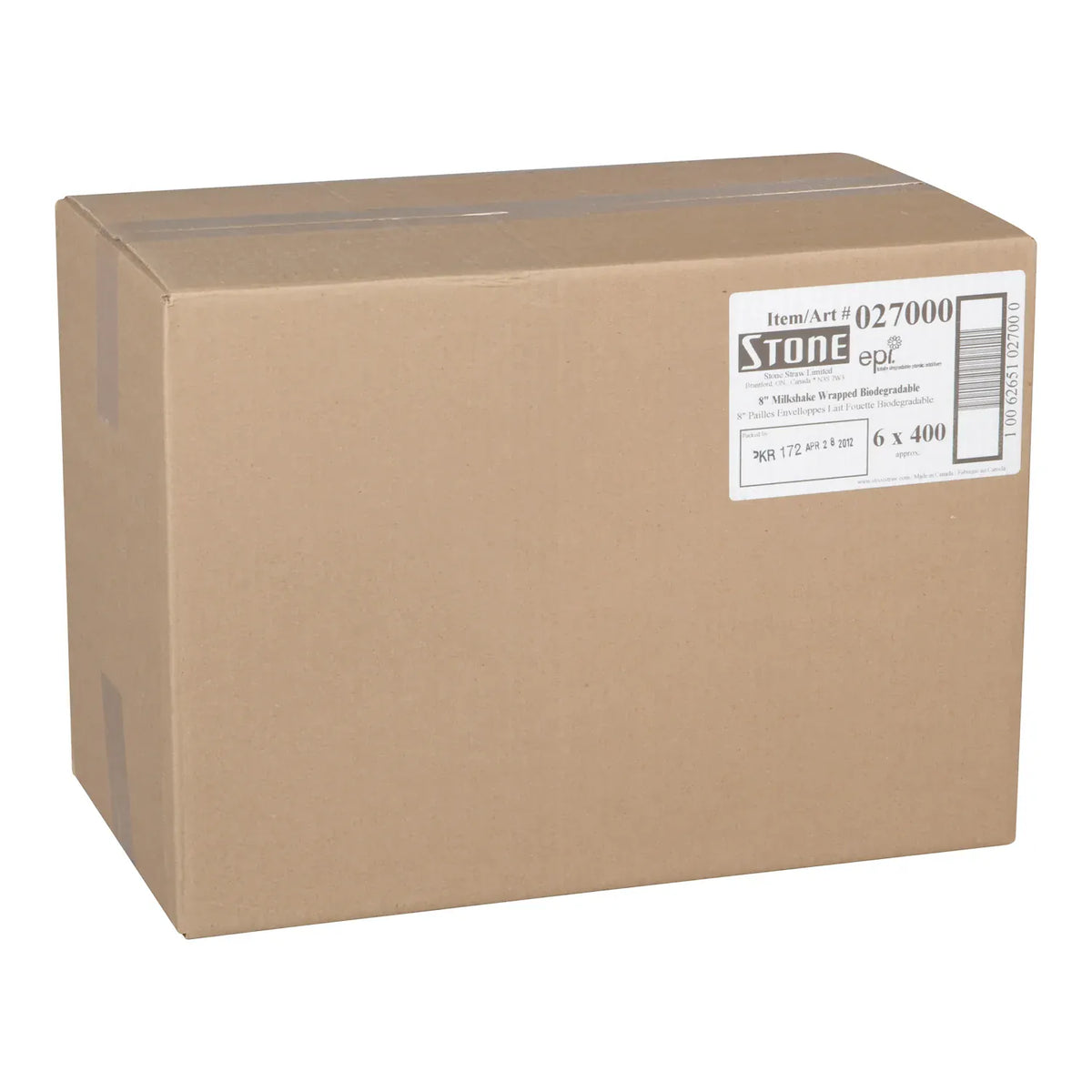 MIA Food Service STONESTRAW 8" BIODEGRADABLE MILKSHAKE WRAPPED STRAWS 6X400EA STONESTRAW 8" BIODEGRADABLE MILKSHAKE WRAPPED STRAWS 6X400EA