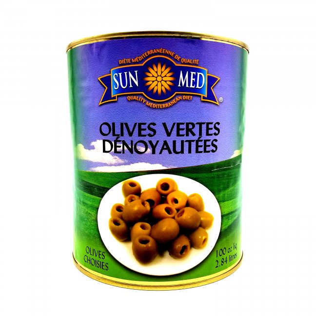 SUN MED GREEN PITTED OLIVES 100OZ
