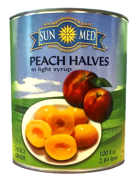 MIA Food Service SUN MED PEACH HALVES IN LIGHT SYRUP 100OZ SUN MED PEACH HALVES IN LIGHT SYRUP 100OZ