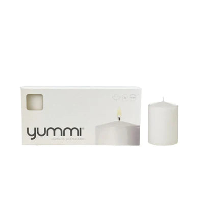 YUMMI WHITE PILLAR CANDLES 2.8X4" 4X3EA