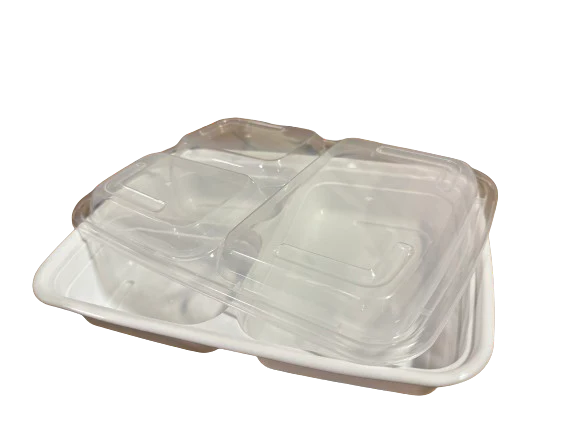 33OZ 3 COMPARTMENT RECTANGULAR WHITE BASE CLEAR LIDS COMBO 150EA