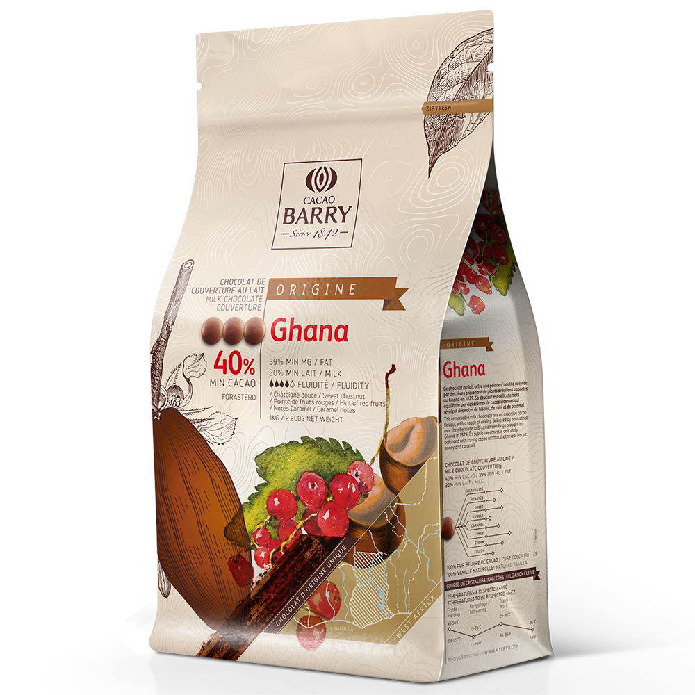 CALLEBAUT 40% GHANA MILK CHOCOLATE PISTOLES 1KG