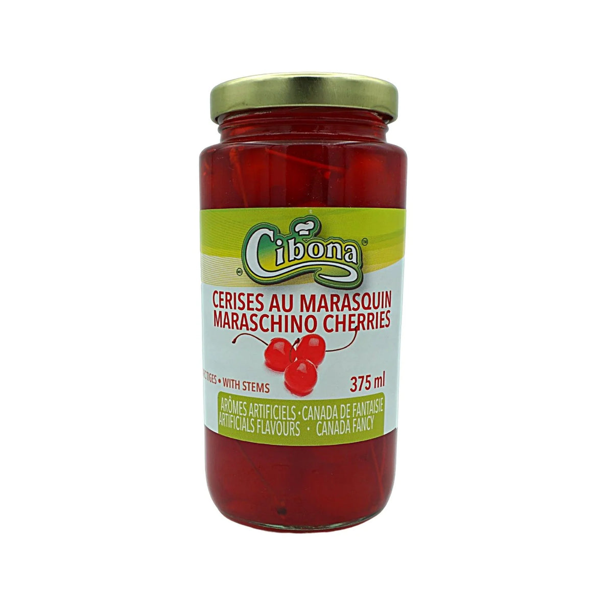 CIBONA MARASCHINO CHERRIES WITH STEM 375ML Mia Food Service