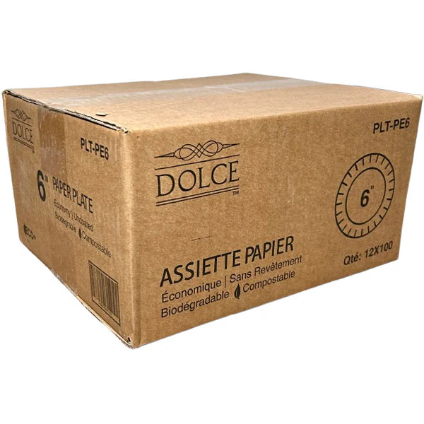 DOLCE 6" PAPER PLATES UNCOATED 20X60EA