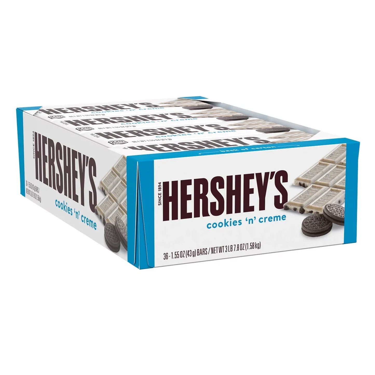 HERSHEYS COOKIES N CREME REGULAR CHOCOLATE BARS 36X43GR