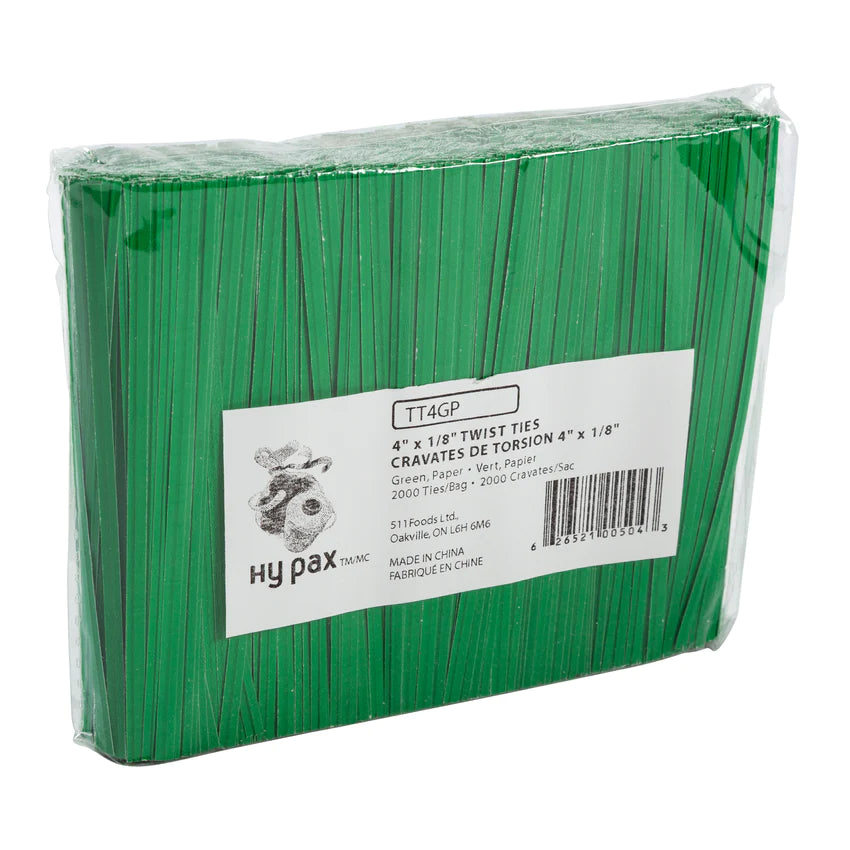 HY-FIVE 4" GREEN TWIST TIES 2000EA