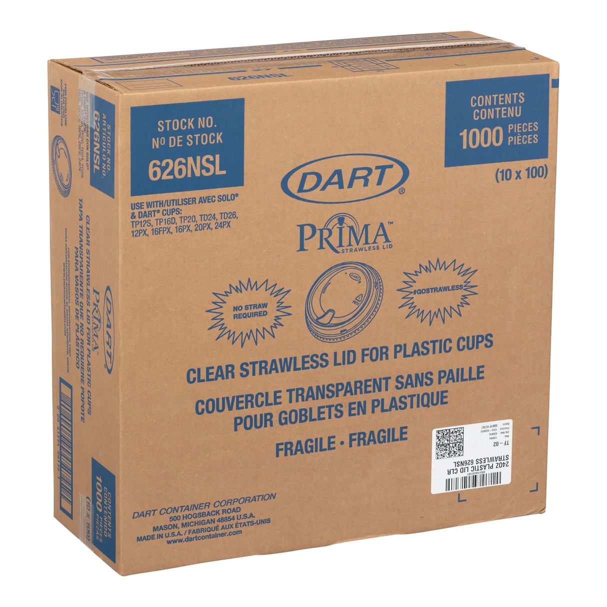 DART PRIMA CLEAR STRAWLESS LIDS 10X100EA