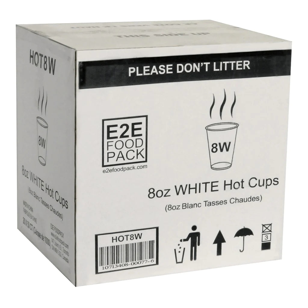 E2E 8OZ WHITE HOT CUPS 20X50EA