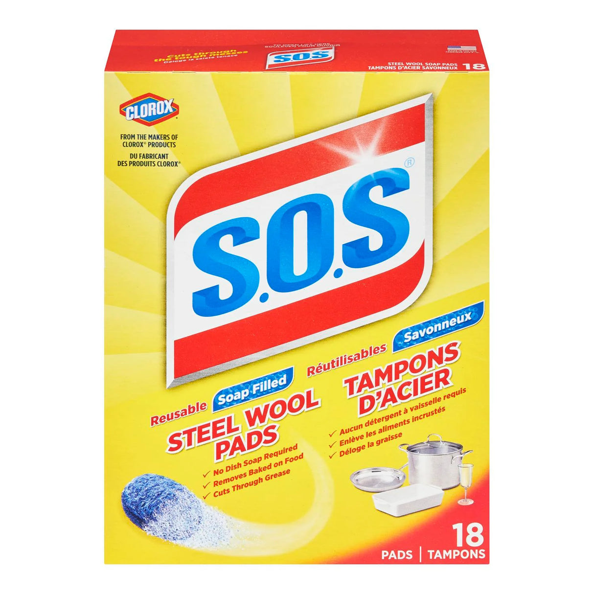 SOS STEEL WOOL SOAP PADS 18EA
