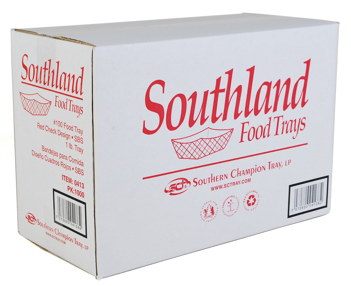 SOUTHLAND 1LB RED CHECKERED BIO FOOD TRAYS 4X250EA
