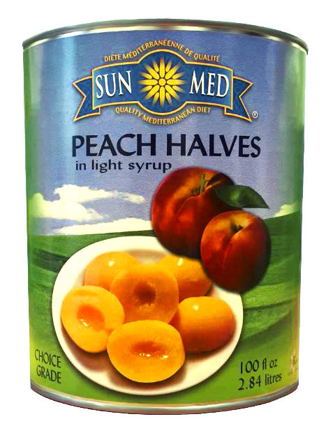 SUN MED PEACH HALVES IN LIGHT SYRUP 100OZ