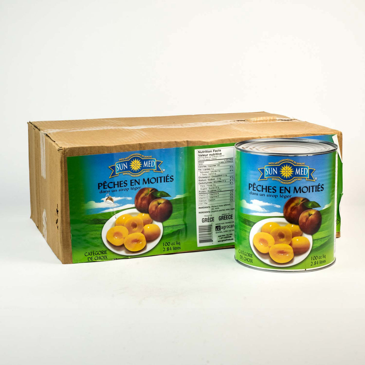 SUN MED PEACH HALVES IN LIGHT SYRUP 6X100OZ