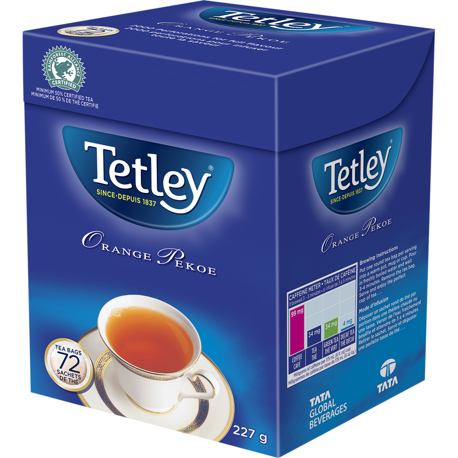 TETLEY TEA ORANGE PEKOE 72EA